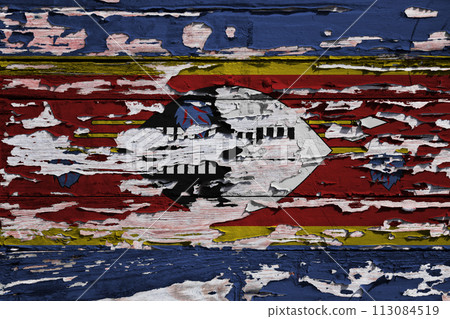 Flag of Swaziland painted on a wooden board 113084519