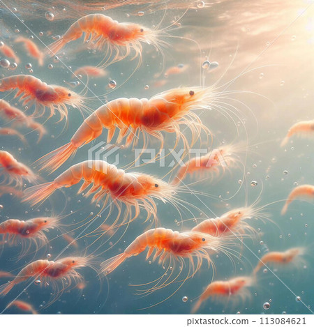 櫻花蝦漂浮在水中 櫻花蝦漂浮在水中 113084621