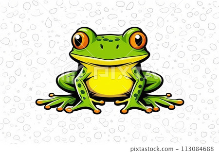 An cute green cartoon frog with a friendly smile 113084688