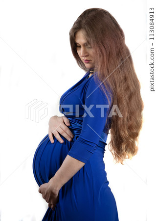 Beautiful pregnant woman of middle age. 113084913