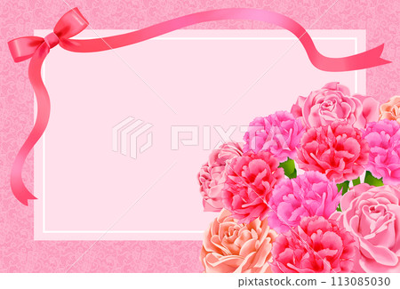 Carnation, rose and ribbon frame background 113085030