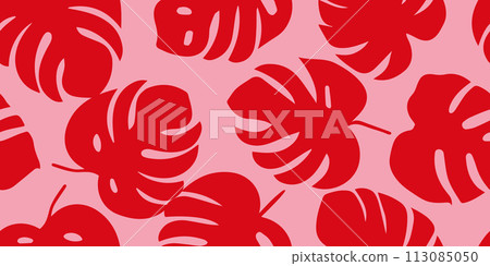 Monstera leaf seamless pattern, hand drawn botanical, spring and Summer time, green style, natural ornaments for textile, fabric, wallpaper, background. Vector illustration. 113085050