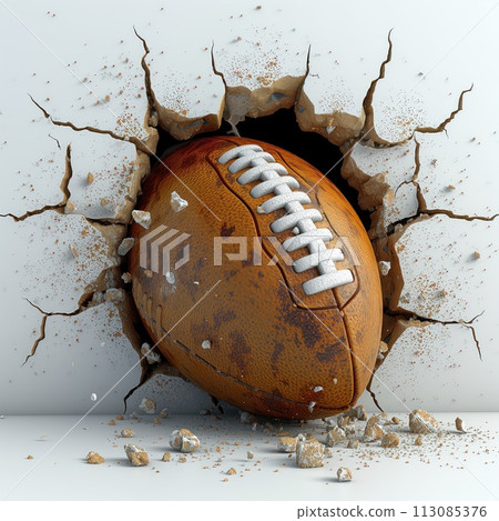 ball in a cracked wall American football 3D ball in a cracked wall American football 3D 113085376