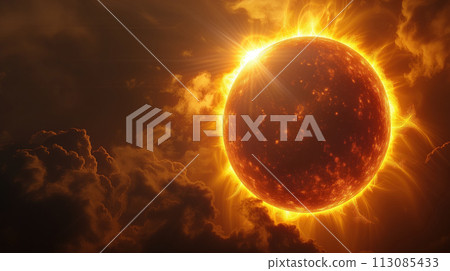 colorful solar eclipse beautiful landscape 113085433