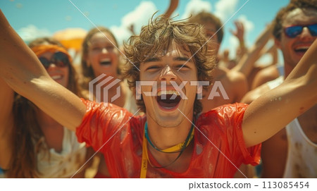 group of rejoicing people hands up 113085454