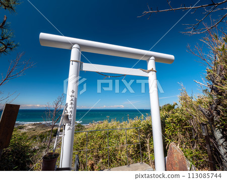 Torii gate at the Fuji worship observation deck of Susaki Shrine, Tateyama City, Chiba Prefecture, March 113085744