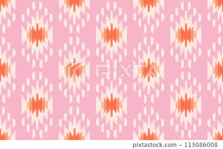 Ethnic abstract ikat art. Seamless pattern in tribal, folk embroidery, and Mexican style. Aztec geometric art ornament print. Design for carpet, wallpaper, clothing, wrapping, fabric, cover, textile. 113086008