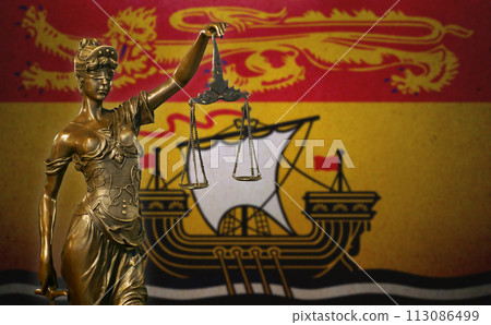 Lady Justice against a flag of New Brunswick (Canada) Lady Justice against a flag of New Brunswick (Canada) 113086499