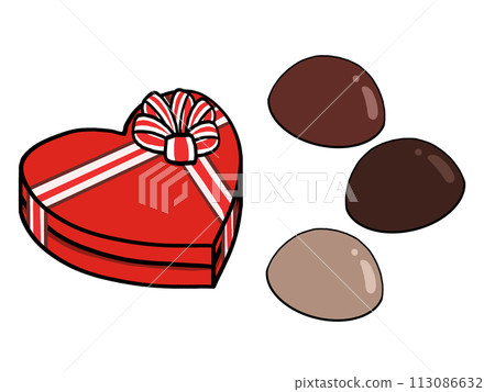 Illustration of heart-shaped gift box and chocolate [Valentine style 4] 113086632