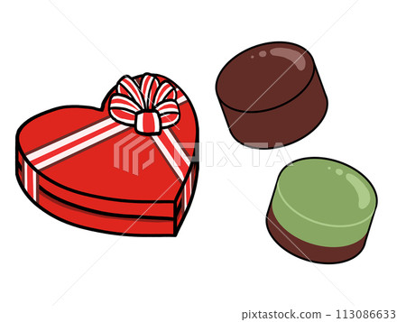 Heart-shaped gift box and chocolate illustration [Valentine style 5] 113086633