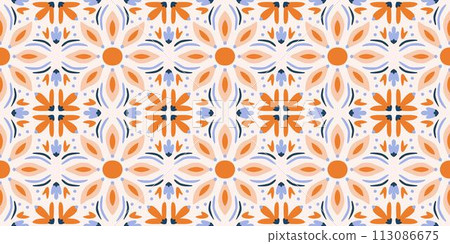 Ethnic abstract tile art. Seamless pattern in tribal, folk embroidery, and Mexican style. Aztec geometric art ornament print. Design for carpet, wallpaper, clothing, wrapping, fabric, cover, textile. Ethnic abstract tile art. Seamless pattern in tribal, folk embroidery, and Mexican style. Aztec geometric art ornament print. Design for carpet, wallpaper, clothing, wrapping, fabric, cover, textile. 113086675