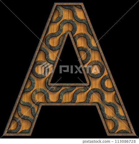 3D render of wood and metal alphabet letter 3D render of wood and metal alphabet letter 113086728