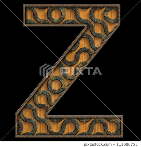 3D render of wood and metal alphabet letter 3D render of wood and metal alphabet letter 113086753