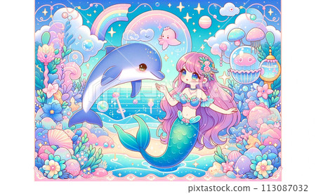fantasy world mermaid and dolphin 113087032