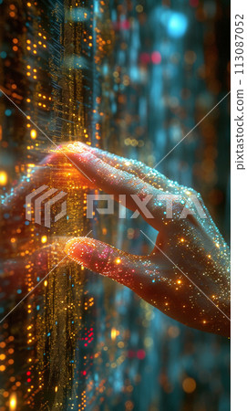 Networking connect technology abstract concept. Hand of touching futuristic network connection, internet, innovation, and technology. Networking connect technology abstract concept. Hand of touching futuristic network connection, internet, innovation, and technology. 113087052