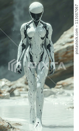 Humanoid robot with DNA modification, future cosmonaut, space discoverer. AI Generative 113087067