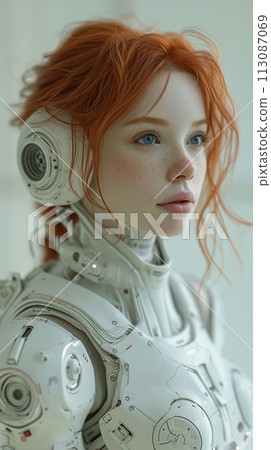 Humanoid robot with DNA modification, future cosmonaut, space discoverer. AI Generative 113087069