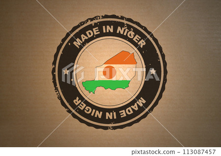 Made in Niger stamped on a brown paper Made in Niger stamped on a brown paper 113087457