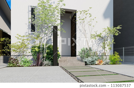 Exterior design around the gate with a lovely simple modern design with beautiful miscellaneous trees Exterior design around the gate with a lovely simple modern design with beautiful miscellaneous trees 113087537