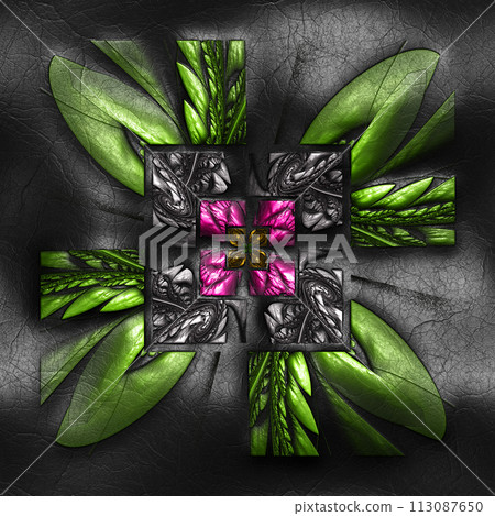 3D rendering of plastic striped fractal on leather 3D rendering of plastic striped fractal on leather 113087650