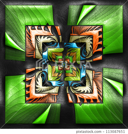 3D rendering of plastic striped fractal on leather 3D rendering of plastic striped fractal on leather 113087651