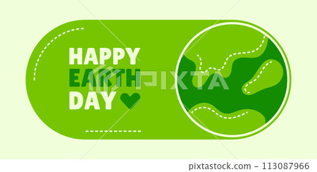 Happy Earth day. Slider with our planet on isolated background. Vector illustration. Ecology concept, recycling sustainability, renewable energy, net zero emissions by 2050. 113087966