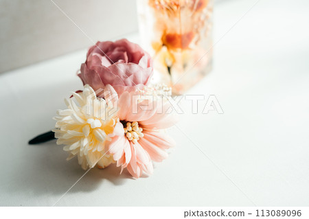 粉紅色日式花朵髮飾 113089096