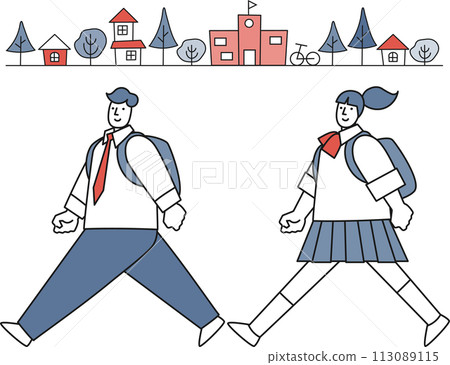走在街上的男女學生 113089115