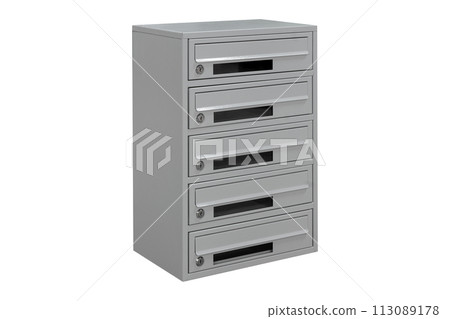 Mailboxes in the condo. metal mailbox with lockable center in condo. Mailbox on the white background isolated 113089178