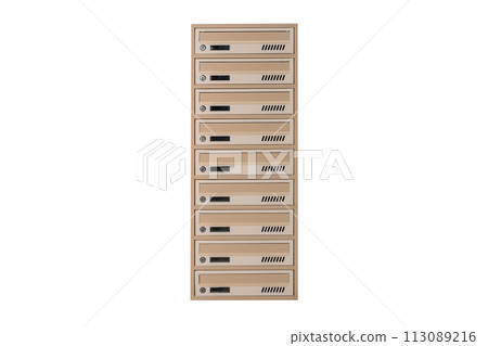 Mailboxes in the condo. metal mailbox with lockable center in condo. Mailbox on the white background isolated 113089216