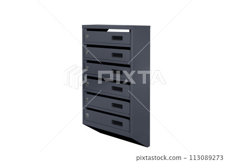 Mailboxes in the condo. metal mailbox with lockable center in condo. Mailbox on the white background isolated Mailboxes in the condo. metal mailbox with lockable center in condo. Mailbox on the white background isolated 113089273