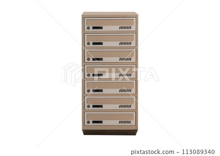 Mailboxes in the condo. metal mailbox with lockable center in condo. Mailbox on the white background isolated 113089340