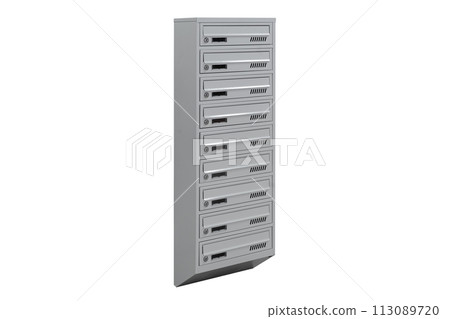 Mailboxes in the condo. metal mailbox with lockable center in condo. Mailbox on the white background isolated 113089720