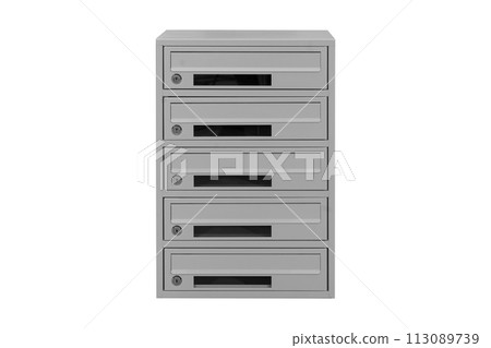Mailboxes in the condo. metal mailbox with lockable center in condo. Mailbox on the white background isolated 113089739