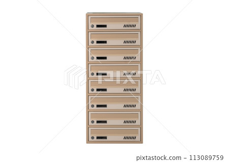 Mailboxes in the condo. metal mailbox with lockable center in condo. Mailbox on the white background isolated Mailboxes in the condo. metal mailbox with lockable center in condo. Mailbox on the white background isolated 113089759