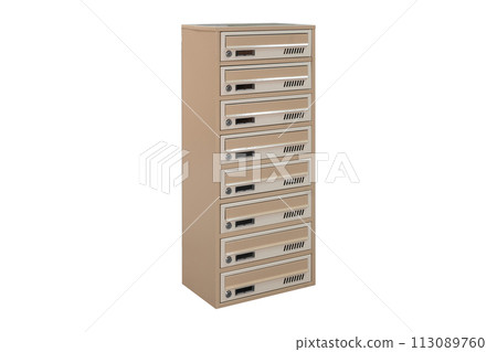 Mailboxes in the condo. metal mailbox with lockable center in condo. Mailbox on the white background isolated Mailboxes in the condo. metal mailbox with lockable center in condo. Mailbox on the white background isolated 113089760