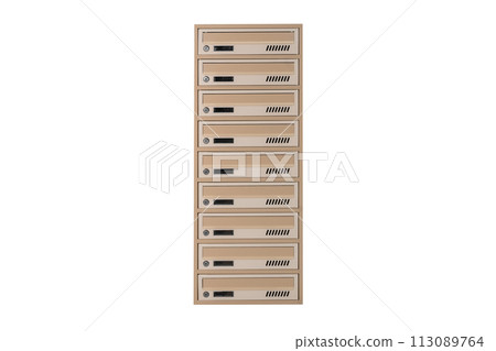 Mailboxes in the condo. metal mailbox with lockable center in condo. Mailbox on the white background isolated 113089764