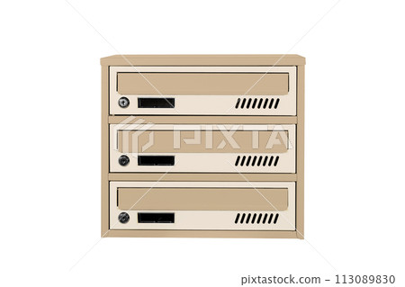 Mailboxes in the condo. metal mailbox with lockable center in condo. Mailbox on the white background isolated Mailboxes in the condo. metal mailbox with lockable center in condo. Mailbox on the white background isolated 113089830
