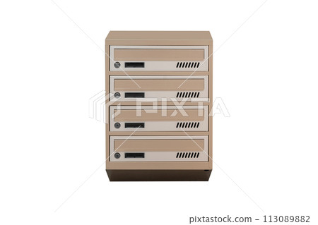 Mailboxes in the condo. metal mailbox with lockable center in condo. Mailbox on the white background isolated 113089882