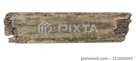 Sea drift wood plank isolated on white background. Template mockup 113090045