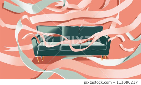 Abstract Sofa with Swirling Ribbons 113090217