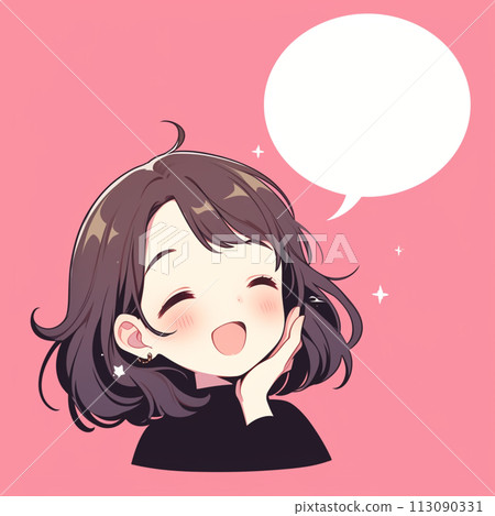 一位女士用微笑和講話泡泡解釋 一位女士用微笑和講話泡泡解釋 113090331