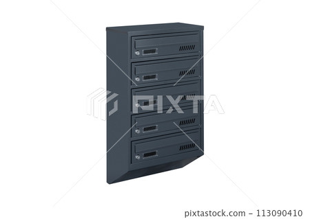 Mailboxes in the condo. metal mailbox with lockable center in condo. Mailbox on the white background isolated Mailboxes in the condo. metal mailbox with lockable center in condo. Mailbox on the white background isolated 113090410