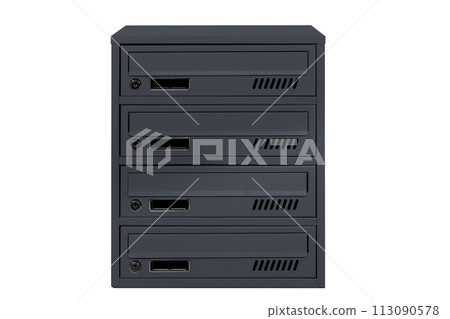 Mailboxes in the condo. metal mailbox with lockable center in condo. Mailbox on the white background isolated 113090578
