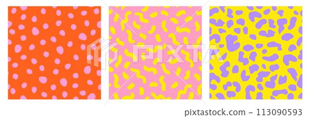 Set of Abstract Leopard Skin Seamless Patterns. Animal print. Geometric folklore ornament for background, textile, banner, cover, wallpaper. Vector illustration. Set of Abstract Leopard Skin Seamless Patterns. Animal print. Geometric folklore ornament for background, textile, banner, cover, wallpaper. Vector illustration. 113090593