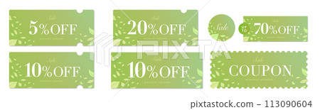Matcha-like green and leaf coupon vector icon set that can be used for sale 113090604