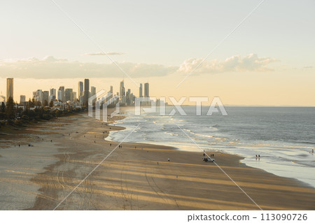 Aerial shot of lifestyle during afternoon at Burleigh Heads Beach, Gold Coast, Queensland, Australia Aerial shot of lifestyle during afternoon at Burleigh Heads Beach, Gold Coast, Queensland, Australia 113090726