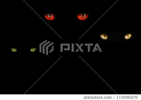 eyes of different colors of three monsters on a black background eyes of different colors of three monsters on a black background 113090870