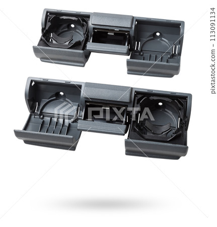 two cup holders for tea or coffee of car on white isolated background. Spare parts catalor for vehicled. 113091134