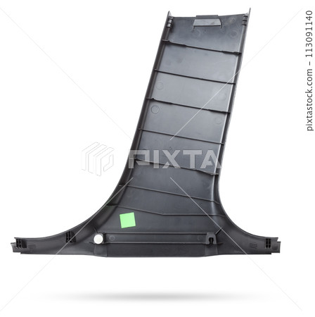 Black central pillar trim - car interior part and element on white isolated background. Auto service industry. Spare parts catalog. Black central pillar trim - car interior part and element on white isolated background. Auto service industry. Spare parts catalog. 113091140
